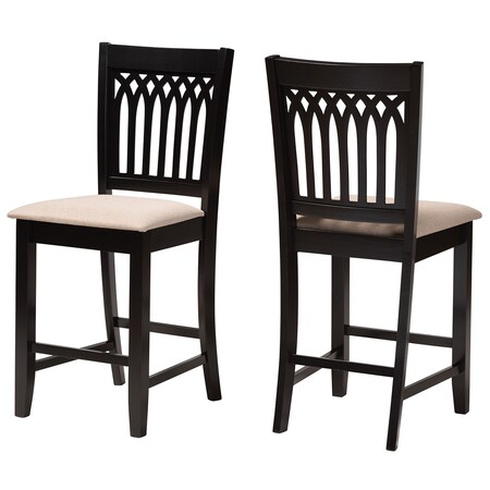 Baxton Studio Genesis Modern Beige Fabric and Dark Brown Finished Wood 2-Piece Counter Stool Set, PR 230-2PC-13209-ZORO